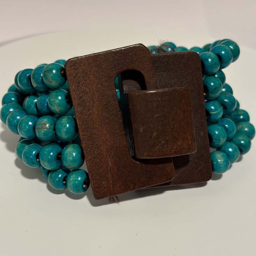 Bohemian Beaded Turquoise Beaded Multi Strand Wooden Buckle Closure